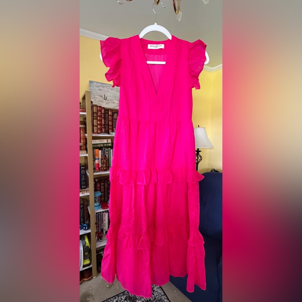 Amanda Uprichard Hot Pink Tiered V-Neck Maxi Dress